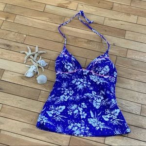 Arizona Jeans Purple Hibiscus Halter Tankini Top